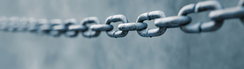 Naklejka premium close up view of metallic chain with links, showcasing texture and detail