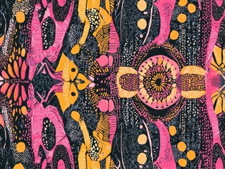 Illustrated lace patterns with bold geometric shapes and accents