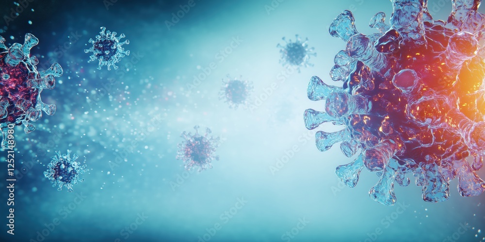 Poster microscopic virus visualization. abstract art displaying the structure of many viruses floating in a
