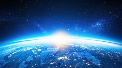 Fototapeta premium Sunrise Earth space view.