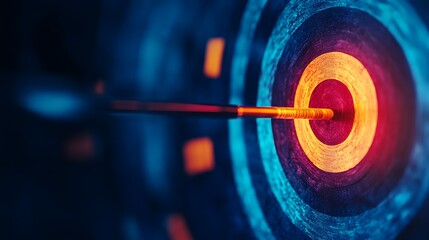 Arrow hitting the center of a vibrant target For symbolizing innovation precision the achievement of goals success leadership confidence strategy Cooncept.