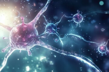 Microscopic View of Neurons: Detailed microscopic shot of interconnected neurons, highlighting complexity and potential for scientific research.