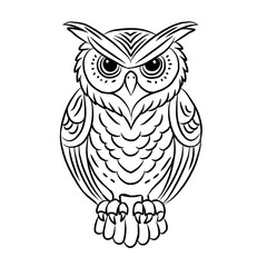 Owl illustration isolated on white background, ikon vector, line art.