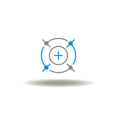 Vector illustration of aim plus. Symbol of calibration. Icon of precision calibrate, adjustment.