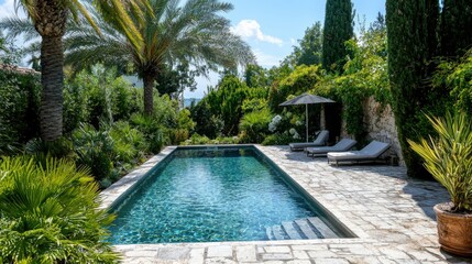 Luxurious Mediterranean Poolside Oasis with Lush Landscaping
