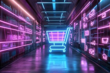 Naklejka premium Neon Dreams: Futuristic Shopping Experience