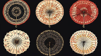 Illustrated geometric patterns vintage lace umbrellas