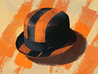 Retro bowler hat illustrated with geometric shadowing and bold textures