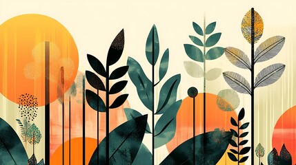 Poster on sustainable forestry showcasing abstract geometric trees and biodiversity