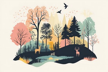 Poster on sustainable forestry with abstract geometric representation tree planting and wildlife