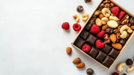 Delicious Assortment of Chocolates, Berries and Nuts in a Gift Box