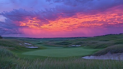 Dramatic golf course sunset landscape