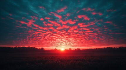 Dramatic Sunrise over Foggy Field