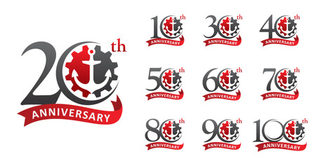 Set of anniversary design anchor and gear number © gunaonedesign
