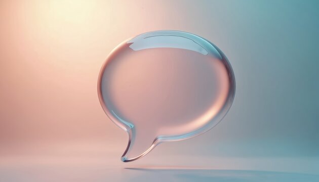 3D rendering of clear speech bubble. Blank talk balloon graphic for online chat, social media post or discussion concept, network communication with cyberspace.