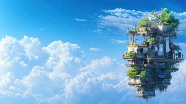 Floating City Amongst Clouds And Sky