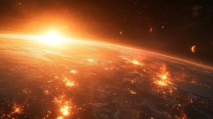 Earth ablaze, apocalyptic sunrise from space.  Possible use  stock photo