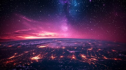 Earth at night, city lights, starry sky, space view, stunning celestial scene, possible use wallpaper, screensaver