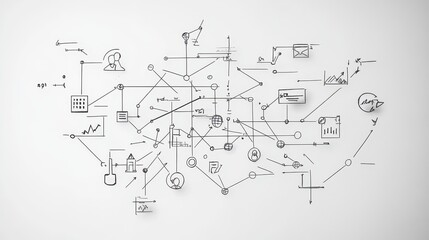 A complex network diagram showcasing interconnected elements and graphical representations