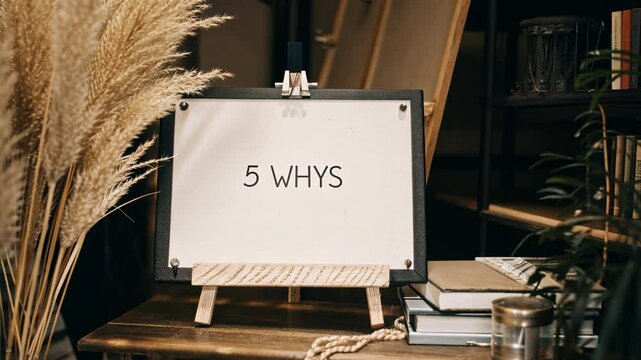 5 WHY analysis concept, Whiteboard with 5 WHY in a cozy setting