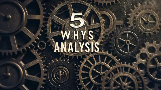 5 WHY analysis concept, 5 WHY analysis with gears background