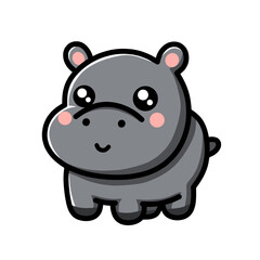 Cute Cartoon Hippo Character Clip Art Illustration