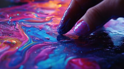 Finger painting vibrant fluid art