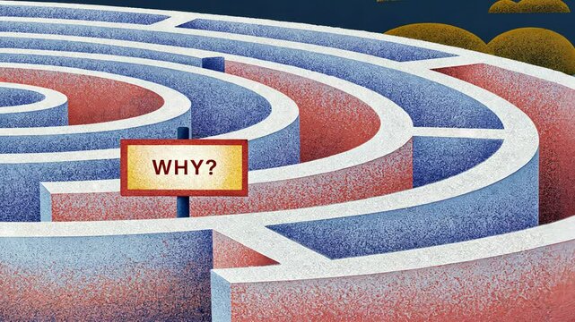 5 WHY analysis concept, Abstract maze illustration with the word WHY