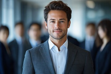 Businessman Portrait Confident Office Environment Young Professional Colleagues Background