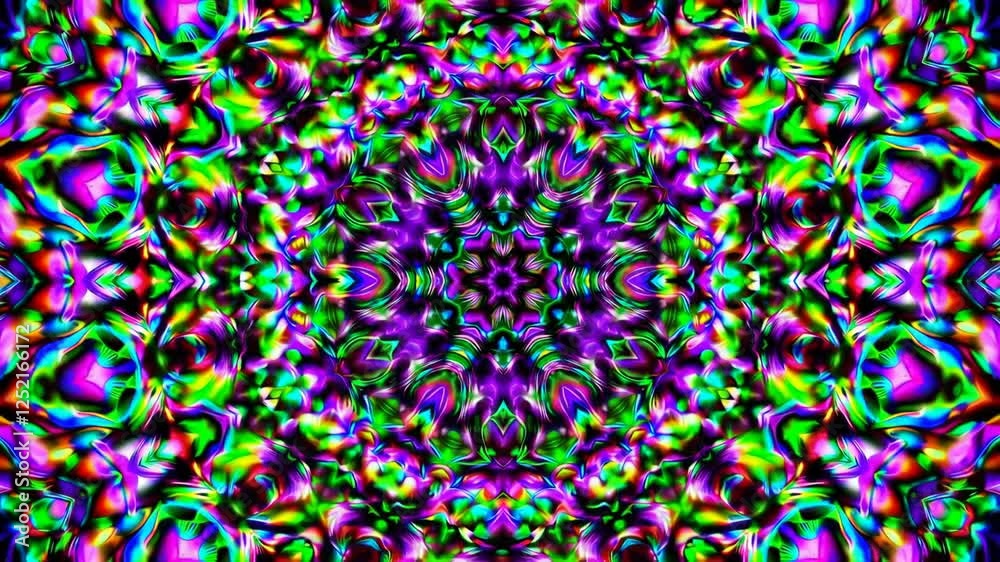 Poster colorful psychedelic kaleidoscope pattern, vibrant abstract design. artistic and trippy visual conce