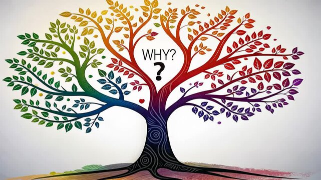 5 WHY analysis concept, Colorful tree illustration with the word Why