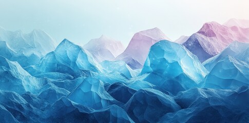 Abstract polygonal icy mountains meet soft pink ethereal light