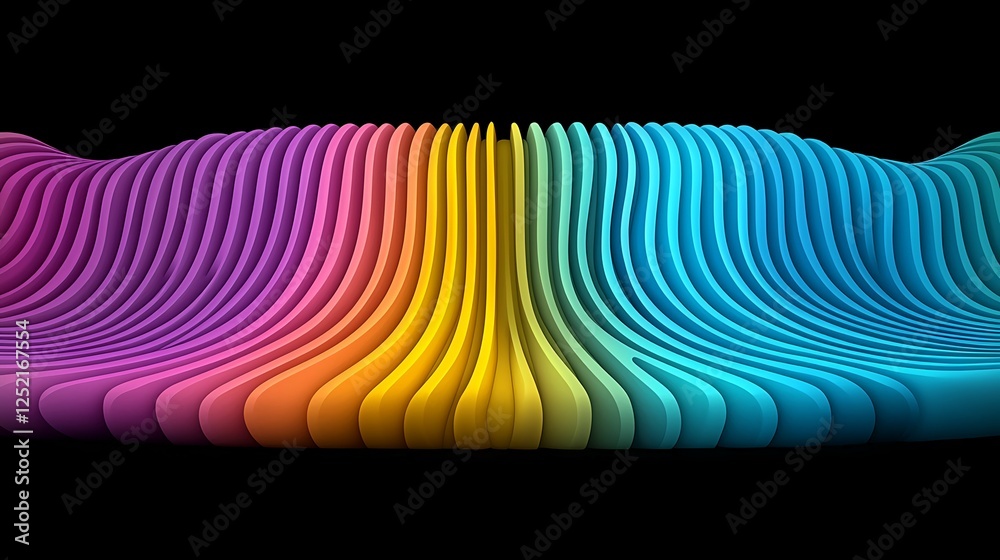 Wall mural vibrant, wavy lines in gradient colors create a dynamic visual effect against a dark background. ret