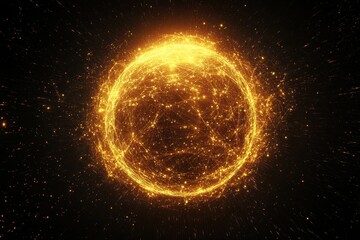 Fototapeta premium Golden interconnected sphere glows brightly against a dark background