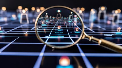 Futuristic Network Connection Visualized Through Magnifying Glass
