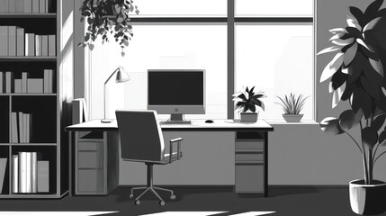 Fototapeta premium Modern grayscale home office workspace (1)