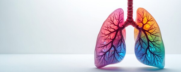 Abstract multicolored human lungs illustration for World No Tobacco Day. Conceptual banner for National Asthma Allergy Awareness Month, Lungs Disease, cancer, pneumonia, pulmonary healthcare. Modern