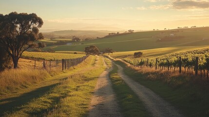Fototapeta premium Rolling Hills Vineyard: Path through Serenity