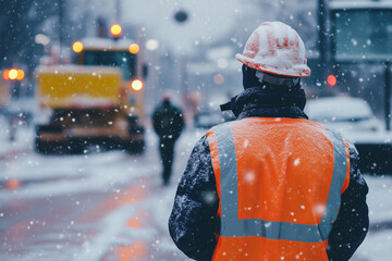 Urban construction safety briefing on managing risks in snowy weather