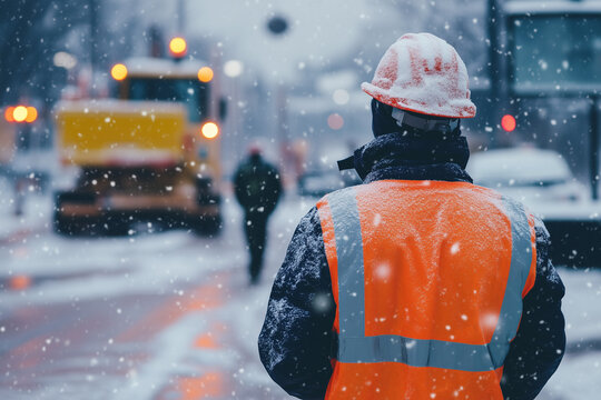 Urban construction safety briefing on managing risks in snowy weather