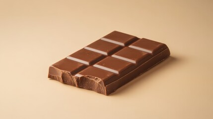 Chocolate bar with bite on neutral background, sweet indulgence concept