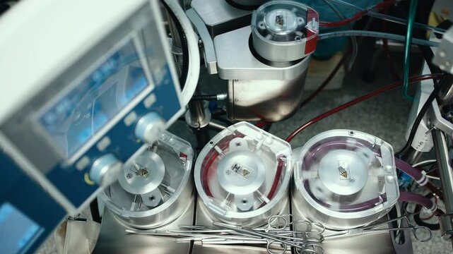 Blood circulation machine in the operating room used during heart surgery. Concept: innovative medical technologies ensuring life support and successful heart surgeries.