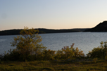Beautiful lakeside view with sky night and day