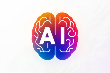 Bright AI brain icon with vibrant gradient fill and neural lines. Modern illustration of artificial intelligence, cognitive computing, and innovative tech concepts.