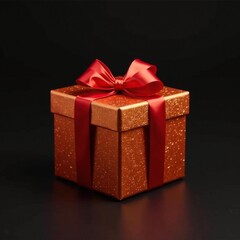 Obraz premium Red and gold foil gift box on black background, metallic, box