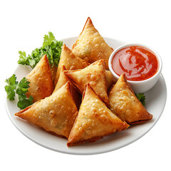 Freshly baked samosas and pakoras for Ramadan iftar food transparent background, png