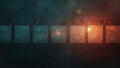 Retro film overly illustration with grain and light leaks imitates old movie projector effect. Image with scratches, dust, lens flare creates vintage, weathered texture background.