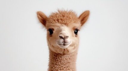 Obraz premium Young Alpaca with Soft Fur and Charming Expression on White Background