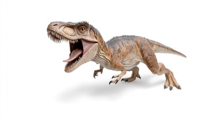 Fototapeta premium Realistic Dinosaur Model Roaring in Action Against White Background