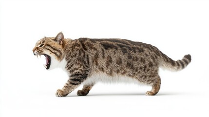 Cat Roaring on White Background Showing Its Intense Expression